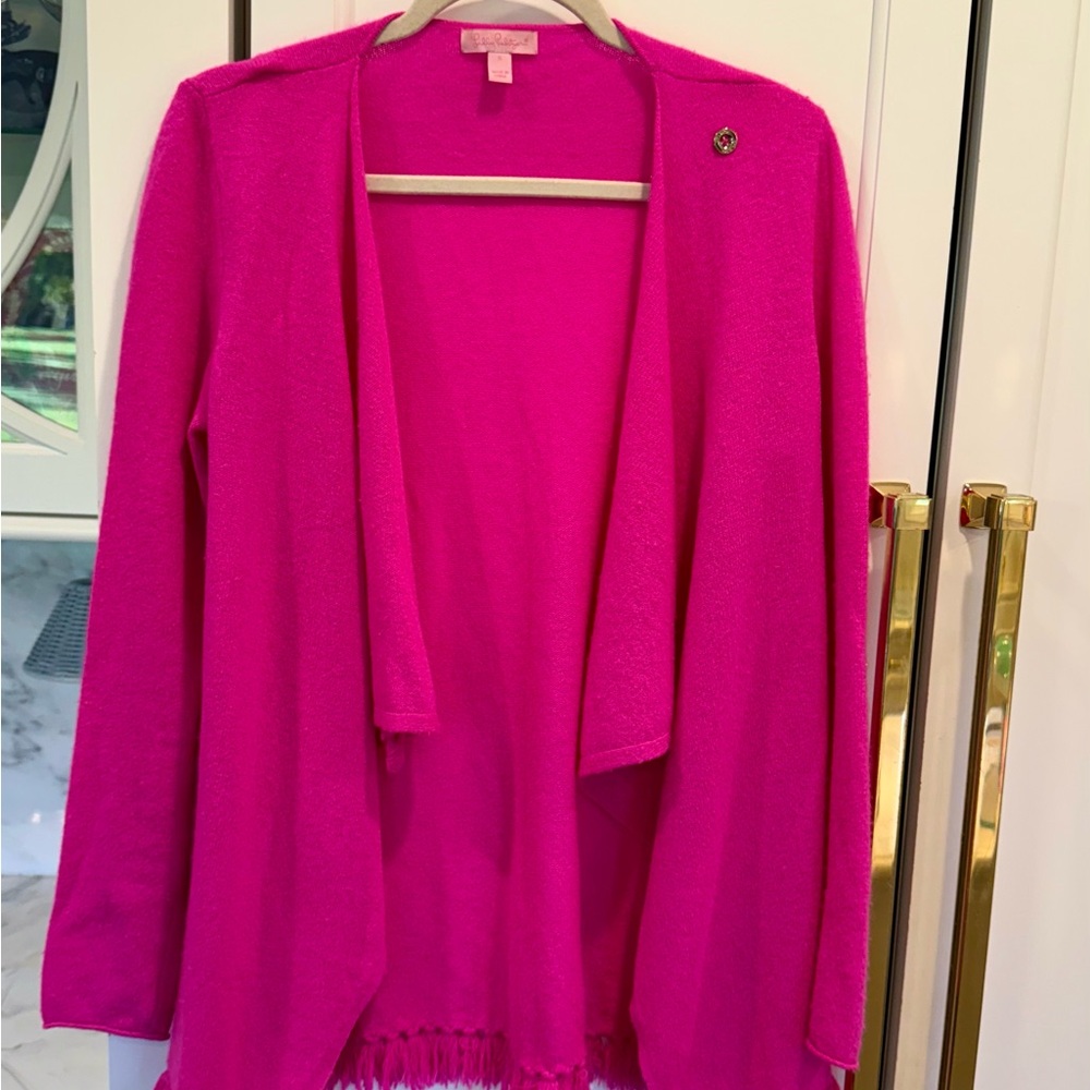 LILLY PULITZER ALINA CASHMERE CARDIGAN in MAGENTA, Size S •GENTLY LOVED•